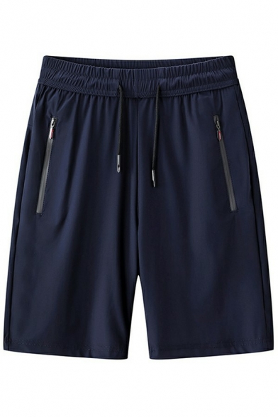 Popular Mens Shorts Zipper Pockets Design Drawstring Elastic Waist Straight Fit Shorts