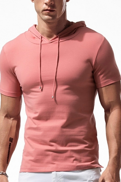 Sportswear Men's Hoodie Solid Color Short-Sleeved Slim-Fitted Drawstring Hoodie