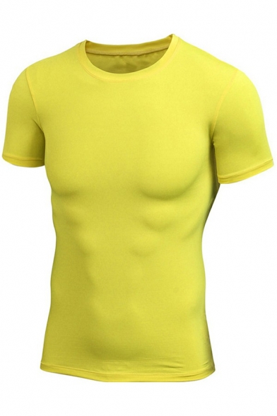 Sporty T-Shirt Plain Crew Neck Short-sleeved Slim Fitted T-Shirt for Men