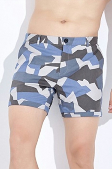 Street Look Guy's Shorts Camo Pattern Pocket Detailed Zip Placket Straight Skinny Shorts