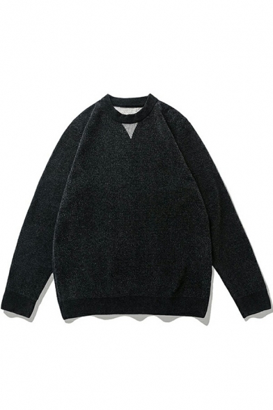 Stylish Guys Sweater Solid Color Crew Neck Knitted Loose Pullover Sweater