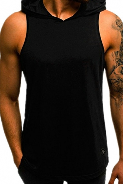 Stylish Tank Men's Tank Pure Color Hooded Detail Loose Fitted Tank Top