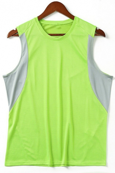 Unique Men's Vest Color Block Round Neck Sleeveless Loose Fitted Tank