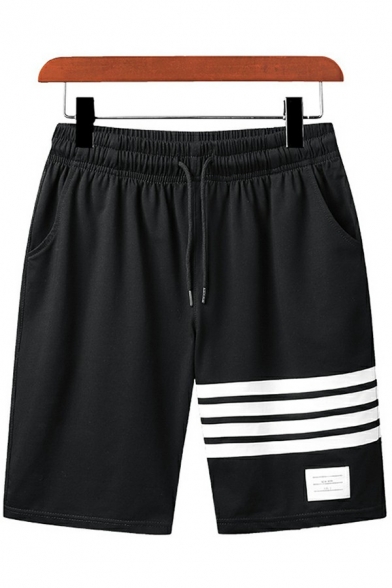 Unique Mens Shorts Stripe Pattern Drawstring Elastic Waist Straight Fit Shorts