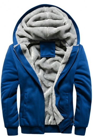 Warm Men's Hoodie Whole Colored Side Pocket Zip Closure Regular Fit Long Sleeves Hoodie