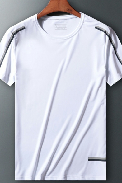 Breathable Mens T-Shirt Color block Short-Sleeved Round Neck Regular Fitted T-Shirt