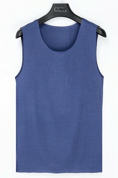 Casual Mens Tank Solid Color Sleeveless Crew Neck Regular Fitted Tank Top