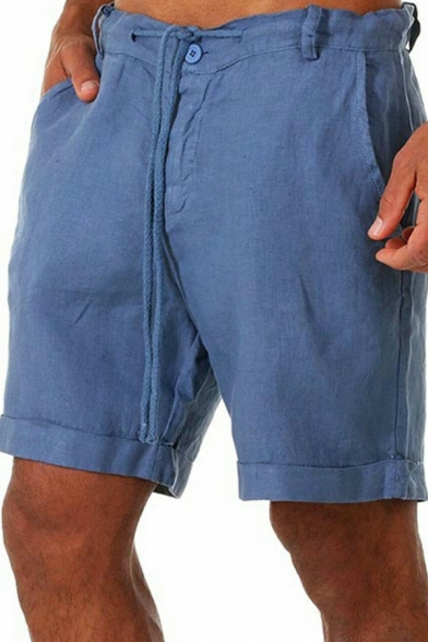 Cozy Shorts Solid Drawstring Waist Side Pocket Regular Fit Shorts for Men