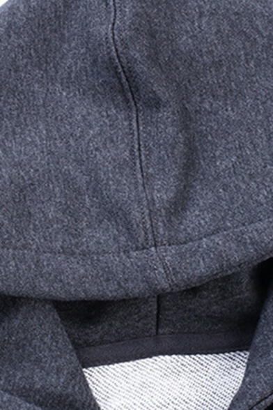 Elegant Guys Hoodie Pure Color Side Pocket Drawstring Zip-up Long-sleeved Fitted Hoodie