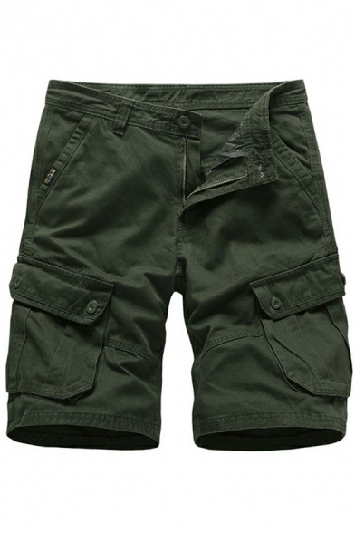 Freestyle Guys Shorts Solid Flap Pocket Relaxed Fit Zipper Placket Cargo Shorts