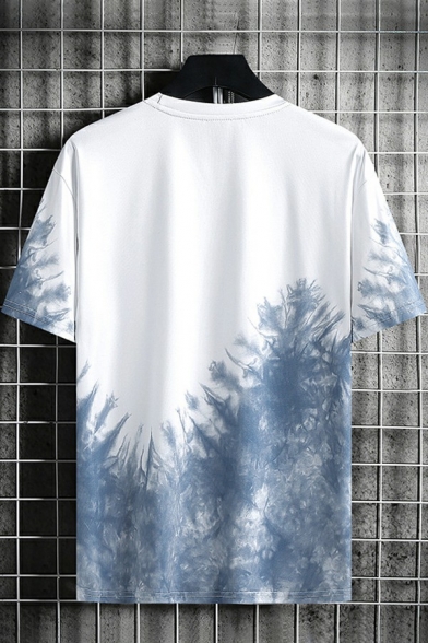 Guys Fancy T-Shirt Ombre Print Crew Neck Short Sleeve Loose Fit T-Shirt