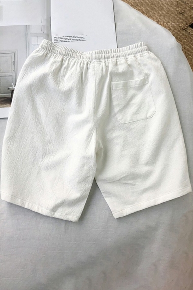 Mens Basic Shorts Solid Color Big Pockets Elasticated Waist with Drawstring Relaxed Fit Shorts