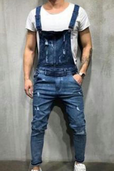 Mens Fashion Jeans Washing Effect Plain High Waist Button Placket Skinny-Fit Long Jeans