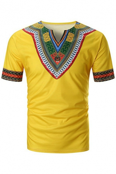 Retro Tee Top Tribal Printed Short-Sleeved Crew Neck Slim Fit T-Shirt