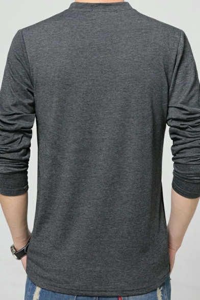 Stylish Men's Tee Top Color Block V-Neck Long-Sleeved Slim Fitted T-Shirt