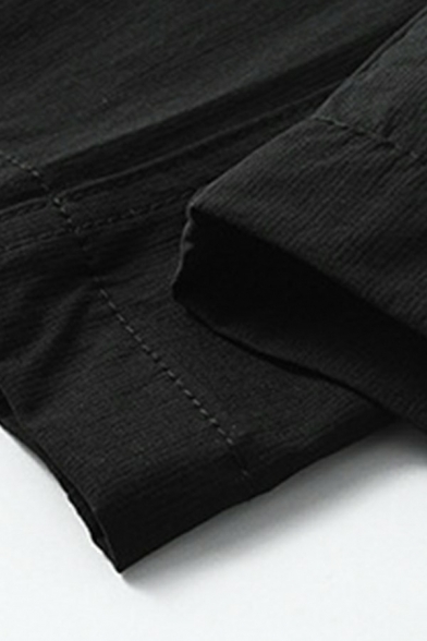 Unique Guys Pants Pure Color Pocket Elastic Waist Straight Ankle Length Cargo Pants