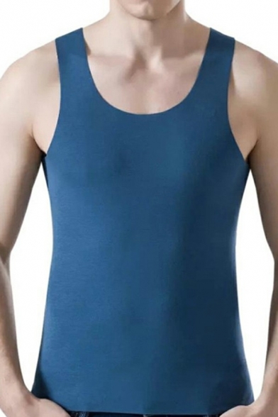 Athletic Men's Tank Pure Color Scoop Neck Sleeveless Slimming Tank