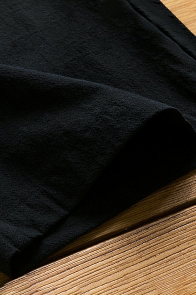 Basic Mens Shorts Plain Drawcord Elastic Waist Pocket Detail Regular Fit Shorts