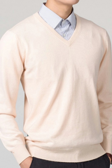 Boyish Guys Knitwear Solid Long-sleeved V-neck Regular Fitted Pullover Sweater