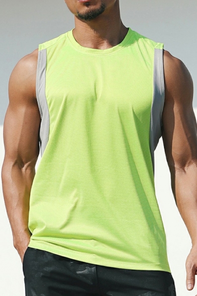Breathable Pure Color Men's Tank Crew Neck Quick-Dry Loose Fit Tank Top