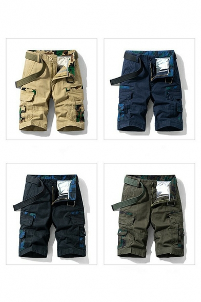 Casual Men's Cargo Shorts Camo Printed Flap Pockets Mid Rise Regular Fit Shorts