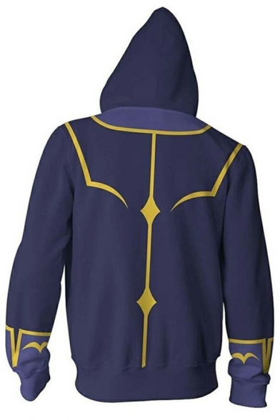 Creative Mens Hoodie 3D Comic Printed Zip Up Long-Sleeved Relaxed Fit Drawcord Hoodie