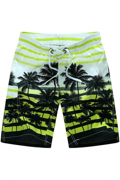 Edgy Men's 3D Tropical Patterned Drawstring Waist Relaxed Fit Shorts