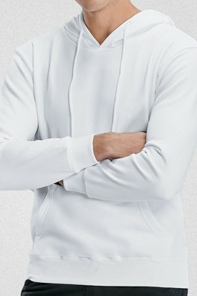 Elegant Hoodie Plain Drawstring Kangaroo Pocket Long-Sleeved Loose Fit Hoodie for Men