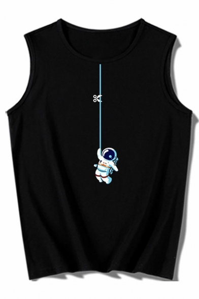 Fashion Vest Top Astronaut Pattern Round Collar Sleeveless Relaxed Fit Tank Top for Boys