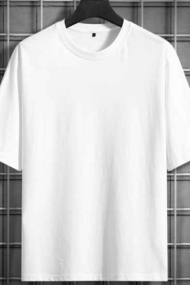 Men Basic T-Shirt Solid Color Crew Neck Short Sleeve Loose T-Shirt