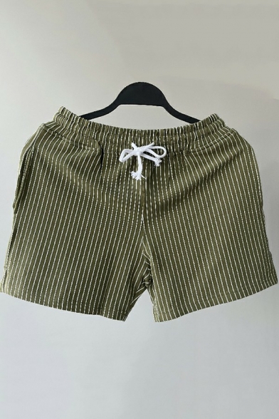 Men Casual Shorts Stripe Printed Drawstring Waist Loose Fit Shorts