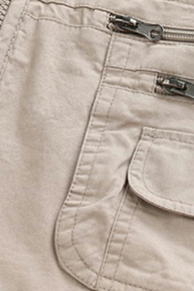 Men Edgy Vest Solid Color Pocket Zip-up Mesh Decorate V-Neck Loose Fit Vest