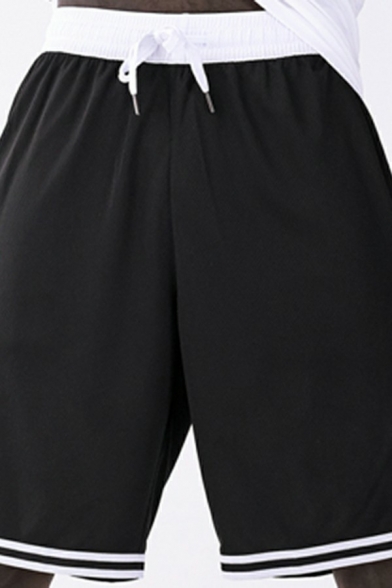 Men Novelty Shorts Stripe Patterned Elasticated Waist Pocket Decoration Baggy Shorts