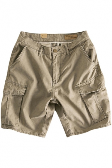 Men's Basic Shorts Pure Color Mid-Rised Flap Pockets Straight Fit Cargo Shorts