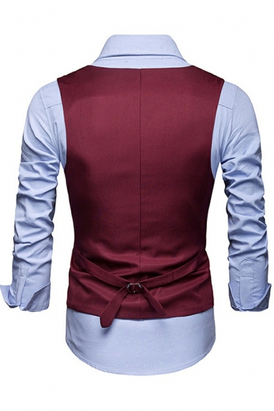 Men's Dashing Plain Color Blazer Vest Chain Embellished V-Neck Single Breasted Slim Fit Suit Vest
