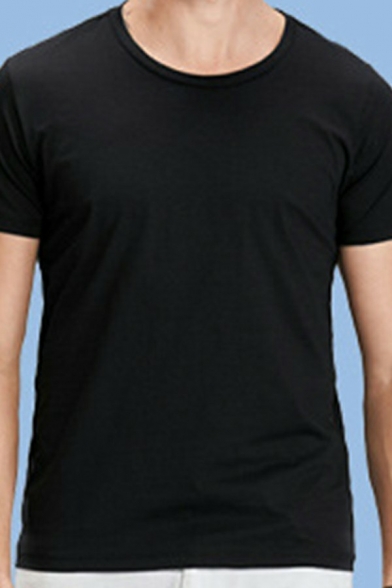 Modern Men's T-shirt Solid Color Crew Collar Short Sleeves Slim Fit Tee Top
