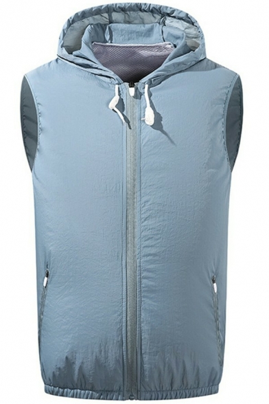 Trendy Solid Drawstring Vest Top Sleeveless Regular Fitted Hooded Vest for Boys