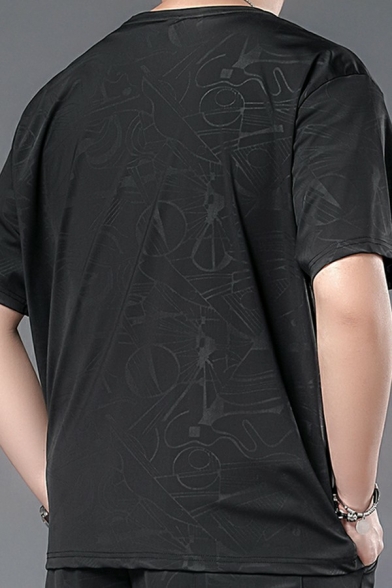 Creative T-shirt Geometric Print Round Neck Short-sleeved Loose Fitted Tee for Guys