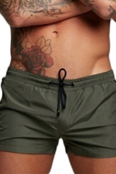 Edgy Men's Shorts Solid Zip-up Pocket Designed Elastic Drawcord Waist Slim Fit Shorts