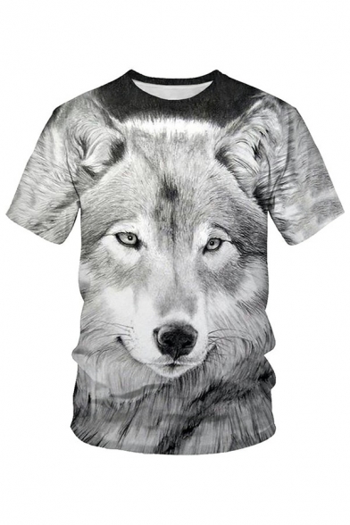 Guy's Freestyle Tee Shirt 3D Wolf Pattern Short-sleeved Round Neck Relaxed Fit T-Shirt