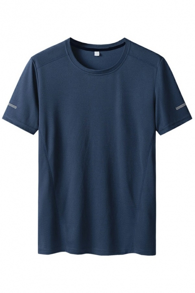 Guys Leisure T-Shirt Stripe Detail Round Neck Short-sleeved Loose T-Shirt