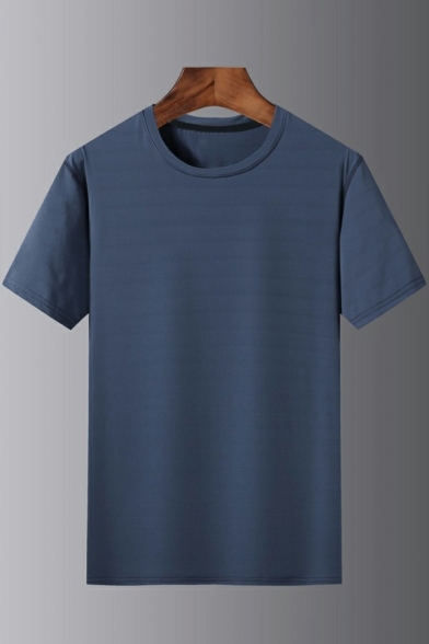 Men Formal T-Shirt Pure Color Crew Neck Short Sleeves Regular Fit T-Shirt