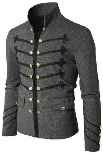 Smart Mens Coat Pure Color Stand Collar Double Breasted Pocket Design Fitted Long Sleeves Coat