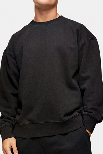 Stylish Sweatshirt Solid Color Long-Sleeved Crew Neck Pullover Sweatshirt for Men