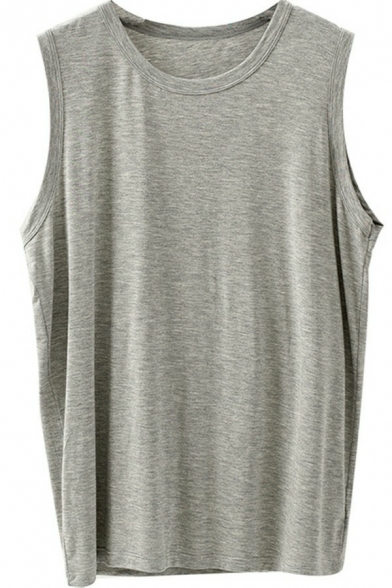 Classic Tank Pure Color Crew Neck Sleeveless Loose Fitted Tank for Men