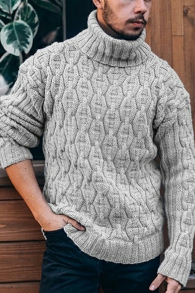 Beloved Men Long Sleeves Turtleneck Pullover Cable Knitted Sweater Top 