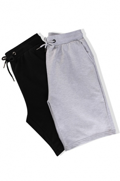 Dashing Shorts Pure Color Drawstring Elastic Waist Mid-Rised Straight Fit Shorts for Men