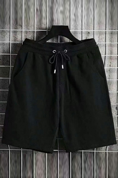 Elegant Shorts Pure Color Drawstring Elastic Waist Loose Fit Shorts for Guys