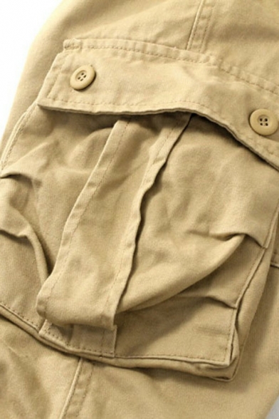 Fashionable Guy's Cargo Pants Plain Flap Pocket Mid Rise Loose Cargo Zipper Placket Cargo Pants