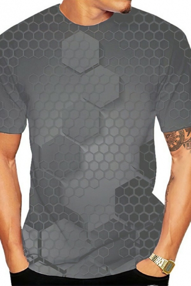 Guys Novelty T-Shirt 3D Patterned Crew Neck Short Sleeves Regular Fit T-Shirt